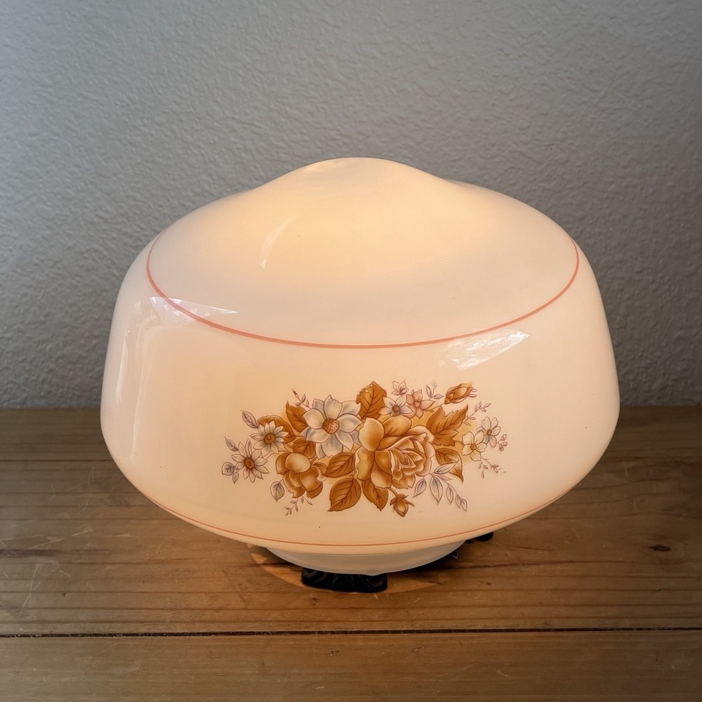 Vintage White Milk Glass Ceiling Light Shade Globe Rose Floral Design 70-80